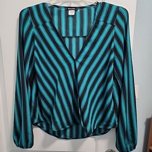 Sage And Vickie Green/teal  Stripe Wrap Shirt Sz XL